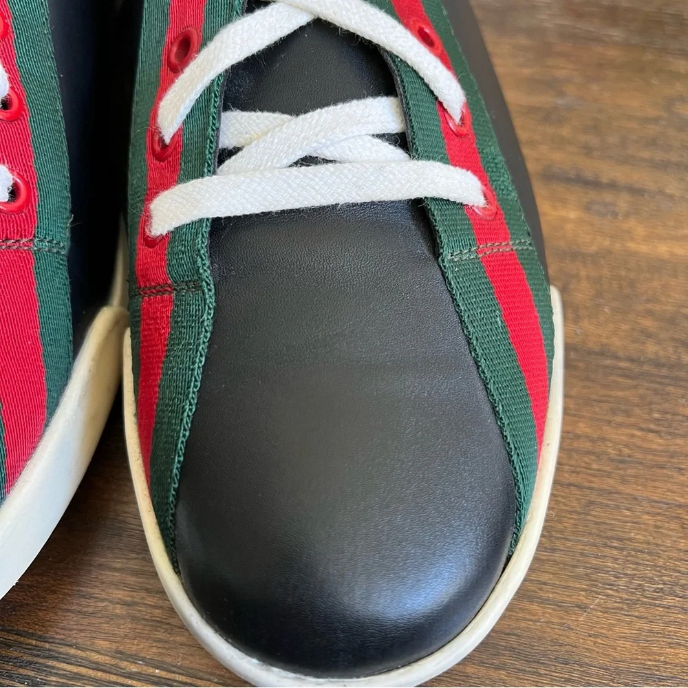 GUCCi Boulevard Black Leather Web Strap Detail Sneakers Gucci Sz 10/US10.5